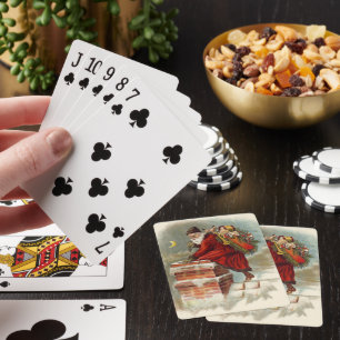 Jeu De Cartes Noël vintage victorien Saint Nicolas sur le toit