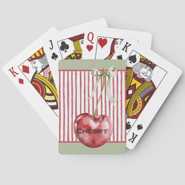 Jeu De Cartes Nœud Vert Crème Rayures Rouges Cerise (dos)