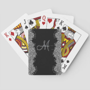 Jeu De Cartes Noir Argent Faux Paillettes Gris Moderne Monogramm