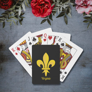 Jeu de cartes noir avec Fleur de Lys Or