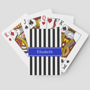 Jeu De Cartes Noir Blanc Bleu Royal Ruban Nom Monogramme
