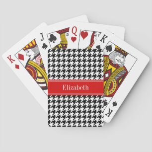 Jeu De Cartes Noir Blanc Houndstooth Nom rouge Monogramme