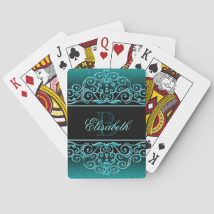 Jeu De Cartes Noir et Aqua de parties scintillantes de