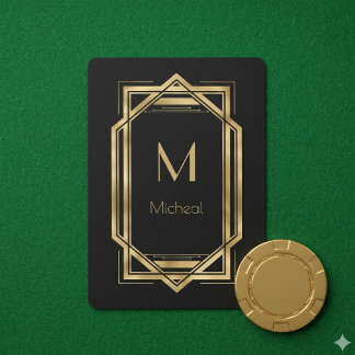 Jeu De Cartes Noir et Or Géométrique | Monogramme & Nom