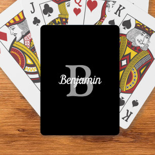 Jeu De Cartes Noir Gris Blanc Rétro Monogramme Personnalisé