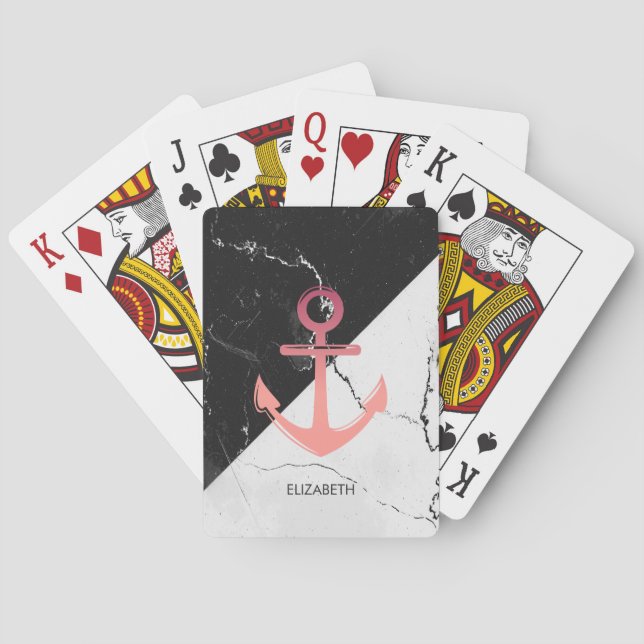 Jeu De Cartes Noir & Marbre blanc blanc Ancre (dos)