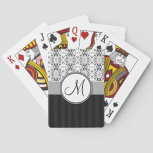 Jeu De Cartes Noir sur la damassé et les rayures blanches avec l
