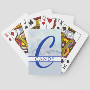 Jeu De Cartes Nom   Aquarelle bleu monogramme