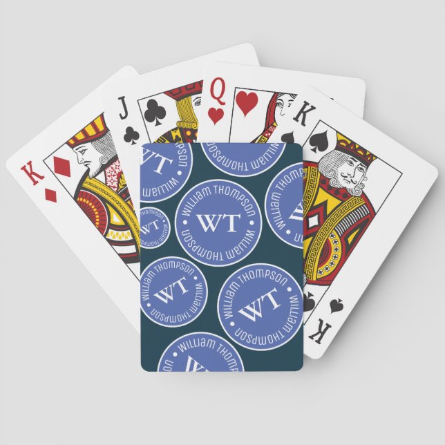 Jeu De Cartes Nom Cercles bleus répétés Monogramme (dos)