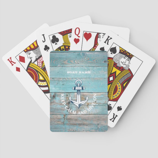 Jeu De Cartes Nom de bateau nautique Ancre Bois rustique (dos)