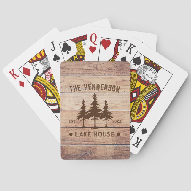 Jeu De Cartes Nom de famille Lake House Pine Tree bois Personnal (dos)