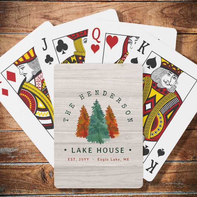 Jeu De Cartes Nom de famille Lake House Pine Tree bois Personnal (Créateur téléchargé)