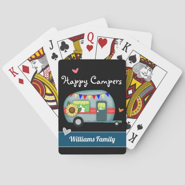 Jeu De Cartes Nom de famille personnalisé Campeurs heureux (dos)