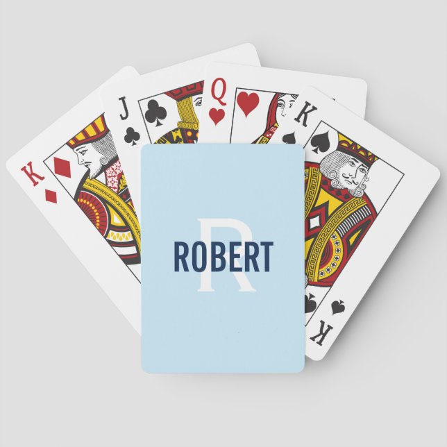 Jeu De Cartes Nom de monogramme bleu clair moderne (dos)