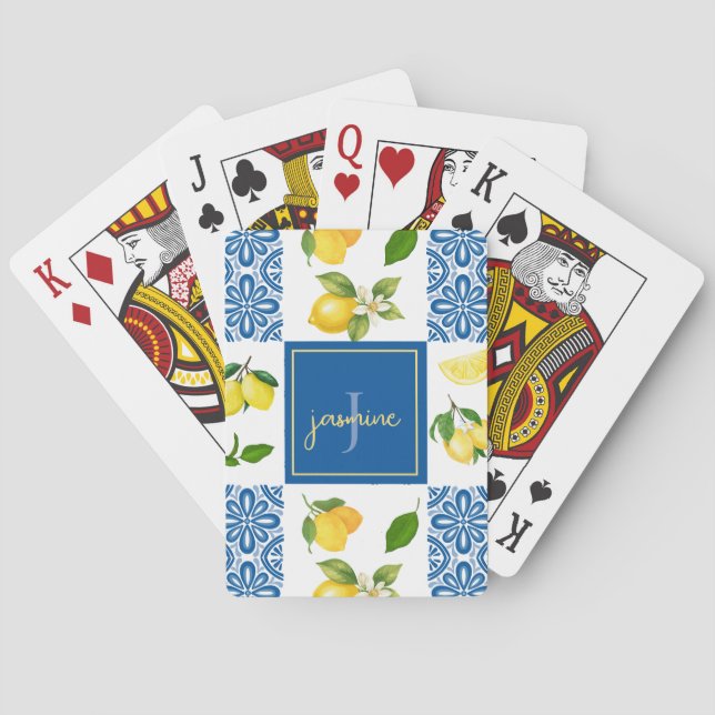 Jeu De Cartes Nom de monogramme citron Carreau Motif de style fr (dos)