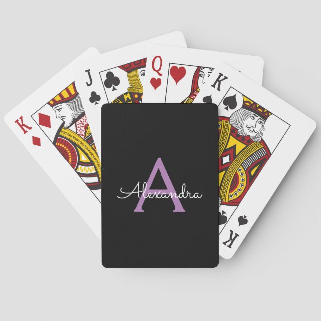 Jeu De Cartes Nom de monogramme féminin écriture noire violette (dos)