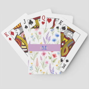Jeu De Cartes Nom de monogramme floral aquarelle de fleur sauvag