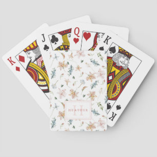 Jeu De Cartes Nom de monogramme floral aquarelle printanière fém