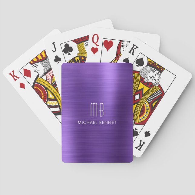 Jeu De Cartes Nom de monogramme métallisé violet élégant (dos)