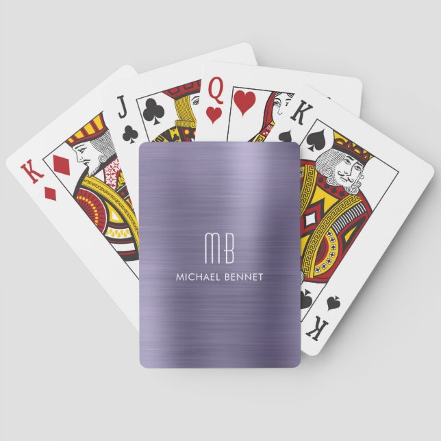 Jeu De Cartes Nom de monogramme métallisé violet élégant brossé (dos)