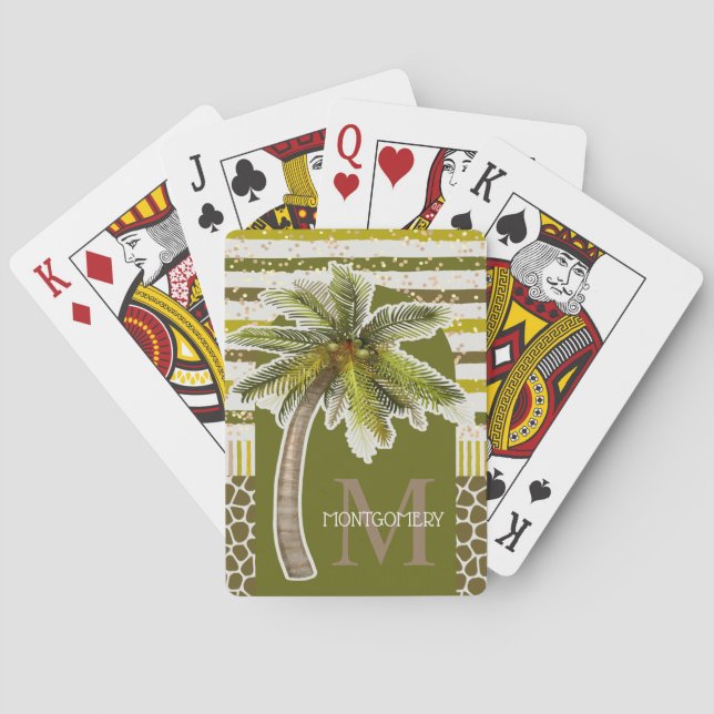 Jeu De Cartes Nom de monogramme personnalisé Palm Tree (dos)