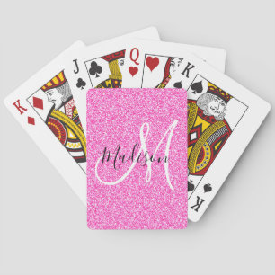 Jeu De Cartes Nom de monogramme scintillant de paillettes rose c