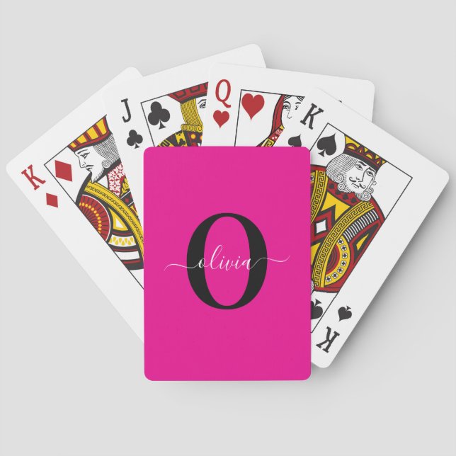 Jeu De Cartes Nom de script de monogramme personnalisé rose noir (dos)