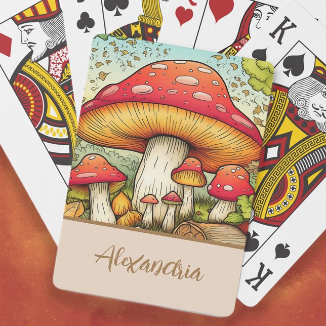 Jeu De Cartes Nom des champignons rouges mignons (Cute red mushrooms playing cards personalized with your name.)
