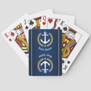 Jeu De Cartes Nom du bateau Ancre Gold Laurel Rope Stripe Marine