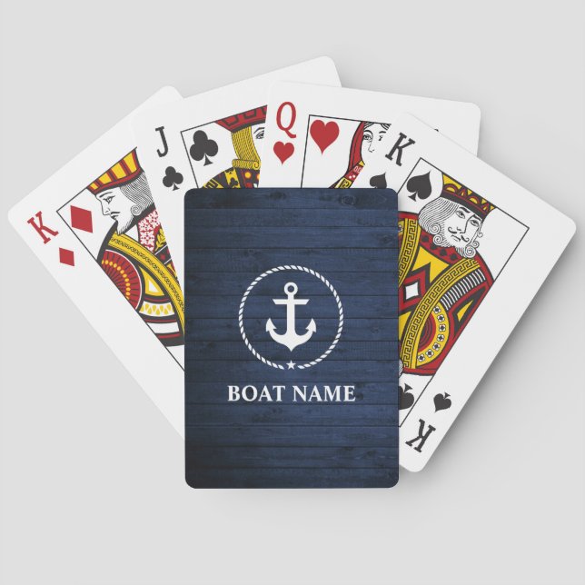 Jeu De Cartes Nom du bateau nautique Ancre Bois bleu (dos)