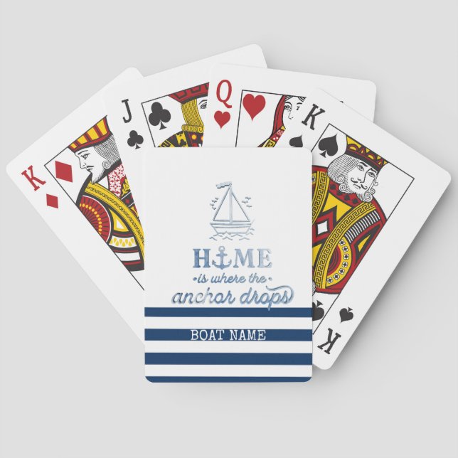 Jeu De Cartes Nom du bateau nautique, Ancre Marine Bleu rayé (dos)