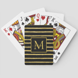 Jeu De Cartes Nom du monogramme à rayures noire et or moderne