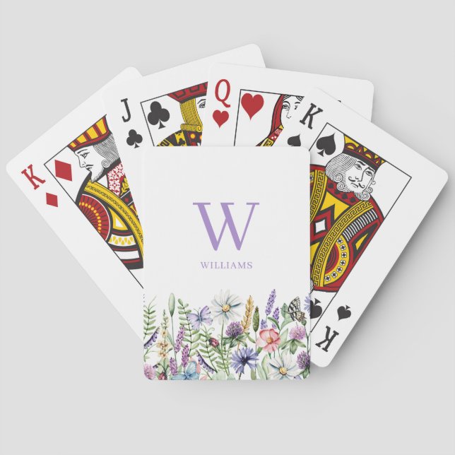 Jeu De Cartes Nom du monogramme Fleur sauvage floral (dos)
