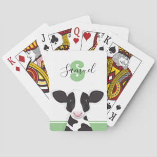 Jeu De Cartes Nom du monogramme Vache blanche blanche verte