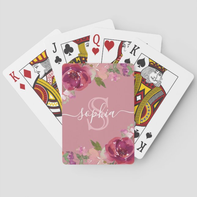 Jeu De Cartes Nom du script monogramme rose pâle rose (dos)