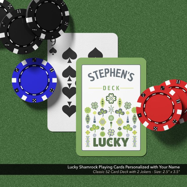 Jeu De Cartes Nom du Shamrock chanceux Personnalisé (Lucky Shamrock Playing Cards Personalized with Your Name)