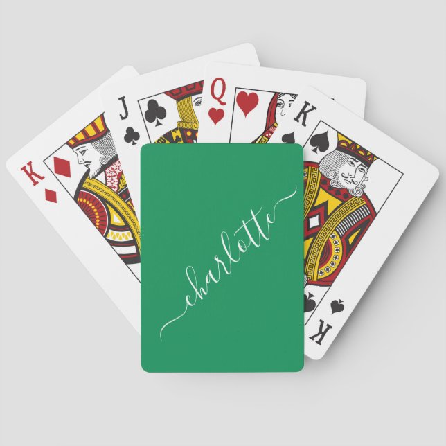 Jeu De Cartes Nom élégant Kelly Green Script Personnalisé (dos)
