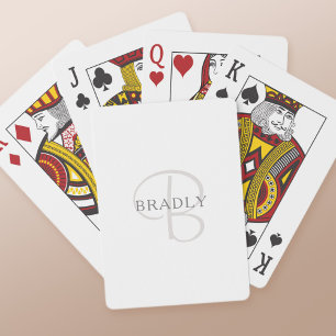 Jeu De Cartes Nom élégant Monogramme Blanc & Gris