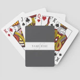 Jeu De Cartes Nom élégant & Monogramme   Gris foncé & clair 