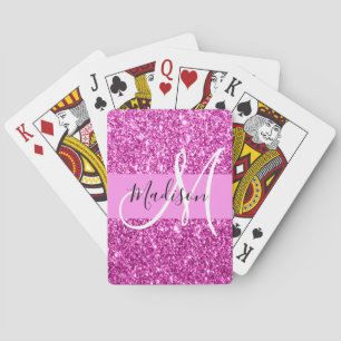 Jeu De Cartes Nom en monogramme pailleté rose et magenta Glam