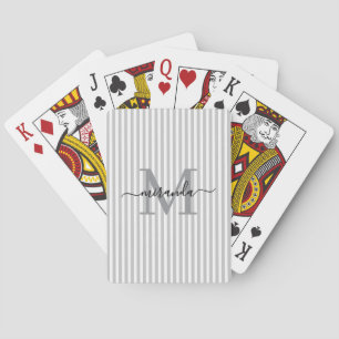 Jeu De Cartes Nom en monogramme rayé gris et blanc