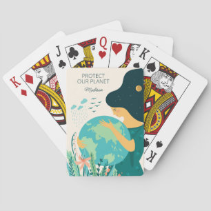 Jeu De Cartes Nom et texte personnalisés Planète Terre Mère