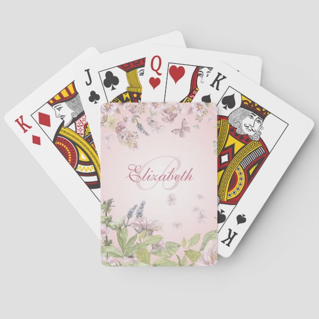 Jeu De Cartes Nom + Fleurs sauvages initiaux roses pour filles + (dos)