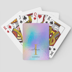 Jeu De Cartes Nom initial Monogramme Holographique Arc-en-ciel O