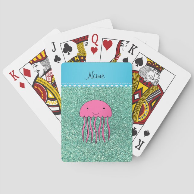 Jeu De Cartes Nom méduse rose mousse de mer vert paillettes (dos)