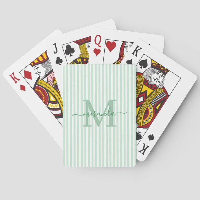 Jeu De Cartes Nom Monogrammé avec Rayures Vertes et Blanches (dos)