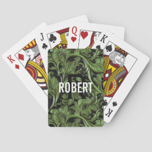 Jeu De Cartes Nom monogramme en cuir à outils vert