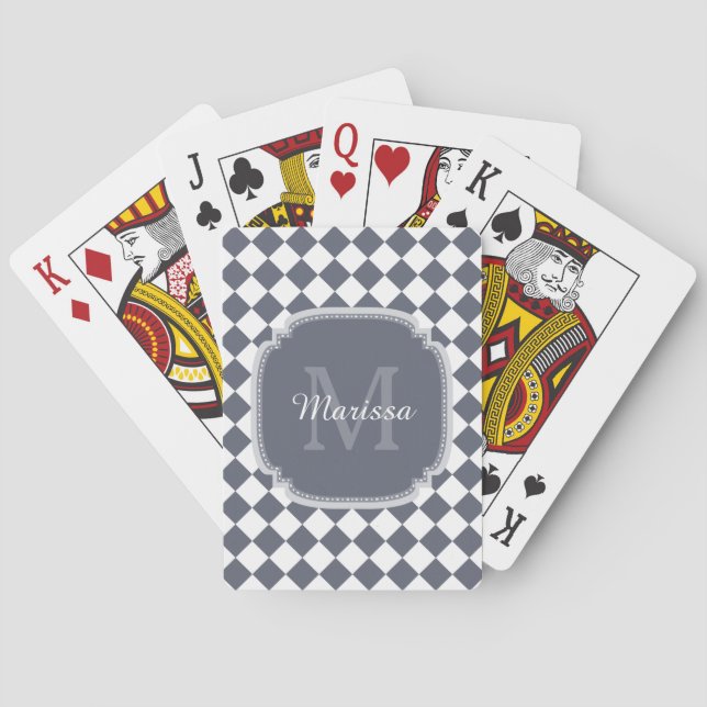 Jeu De Cartes Nom Monogrammé gris et blanc tendance (dos)