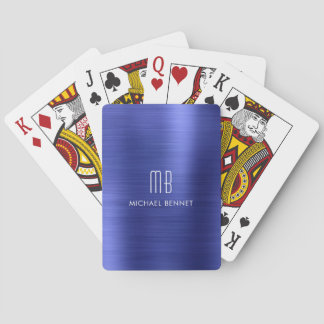 Jeu De Cartes Nom Monogramme Métallisé Bleu Élégant Brossé