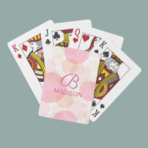 Jeu De Cartes Nom Monogramme Paillettes Or Faux Rose